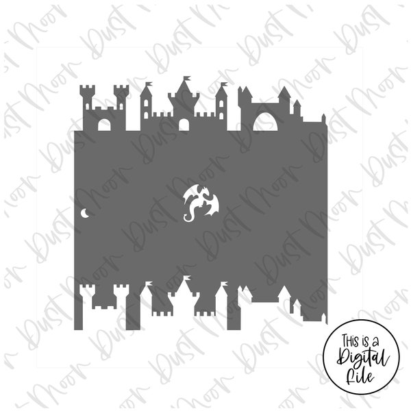 SVG DIGITAL - Castillo y dragón - para plantillas de galletas de Mylar/plástico (sin producto físico)