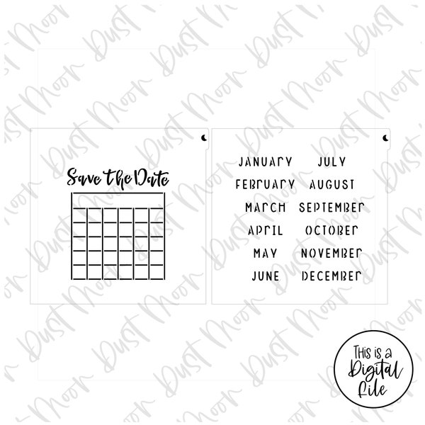 DIGITAL SVG - 2-part Calendar/Save the date for Mylar/plastic cookie stencils (Not a physical product)