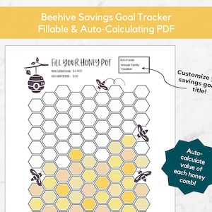 Honeycomb Savings Tracker | Fillable & Auto-calculating PDF