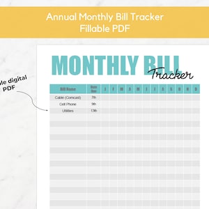 Monthly Bill Due Date Tracker | Fillable Printable PDF