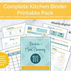 Komplettes Kitchen Printable Pack | Rezeptmappe, Essensplanung, Inventuren, Etiketten zur Aufbewahrung von Lebensmitteln, Planner-Aufkleber und mehr!
