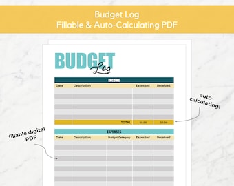 Monthly Budget Log | Fillable & Auto-Calculating