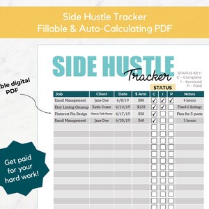 Side Hustle Income Tracker | Fillable & Auto-Calculating PDF