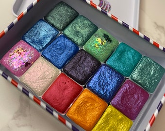 Travel Palette - iridescent handmade watercolors, handmade watercolours, glitter watercolours,shimmer watercolours,neon watercolours