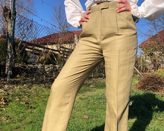 Vintage 80-90er Jahre Leinen beige Hose. Größe M.