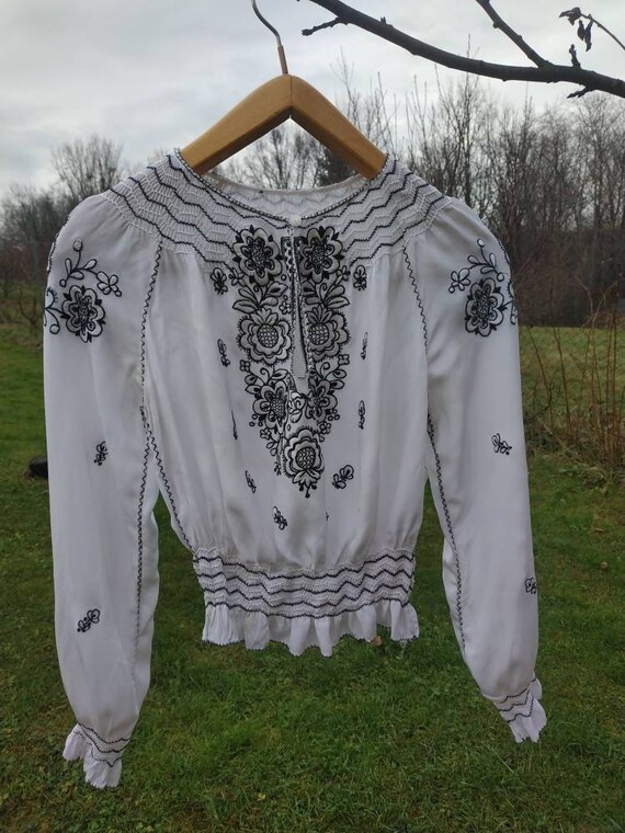 Hungarian peasant blouse. 40s silk crepe hand embr