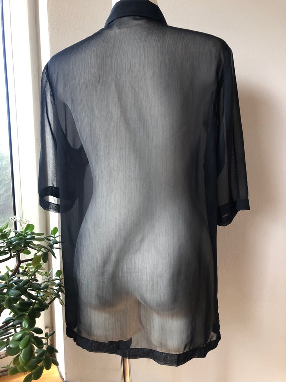 Vintage black sheer blouse. Short sleeve transpar… - image 5