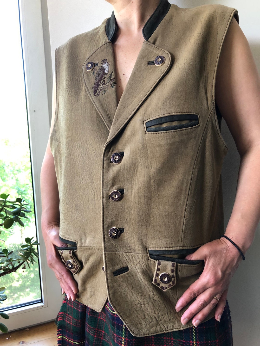 Veste Trachten Homme Vintage - Taille 40S - Laine Verte - Style Oktoberfest - Occasion