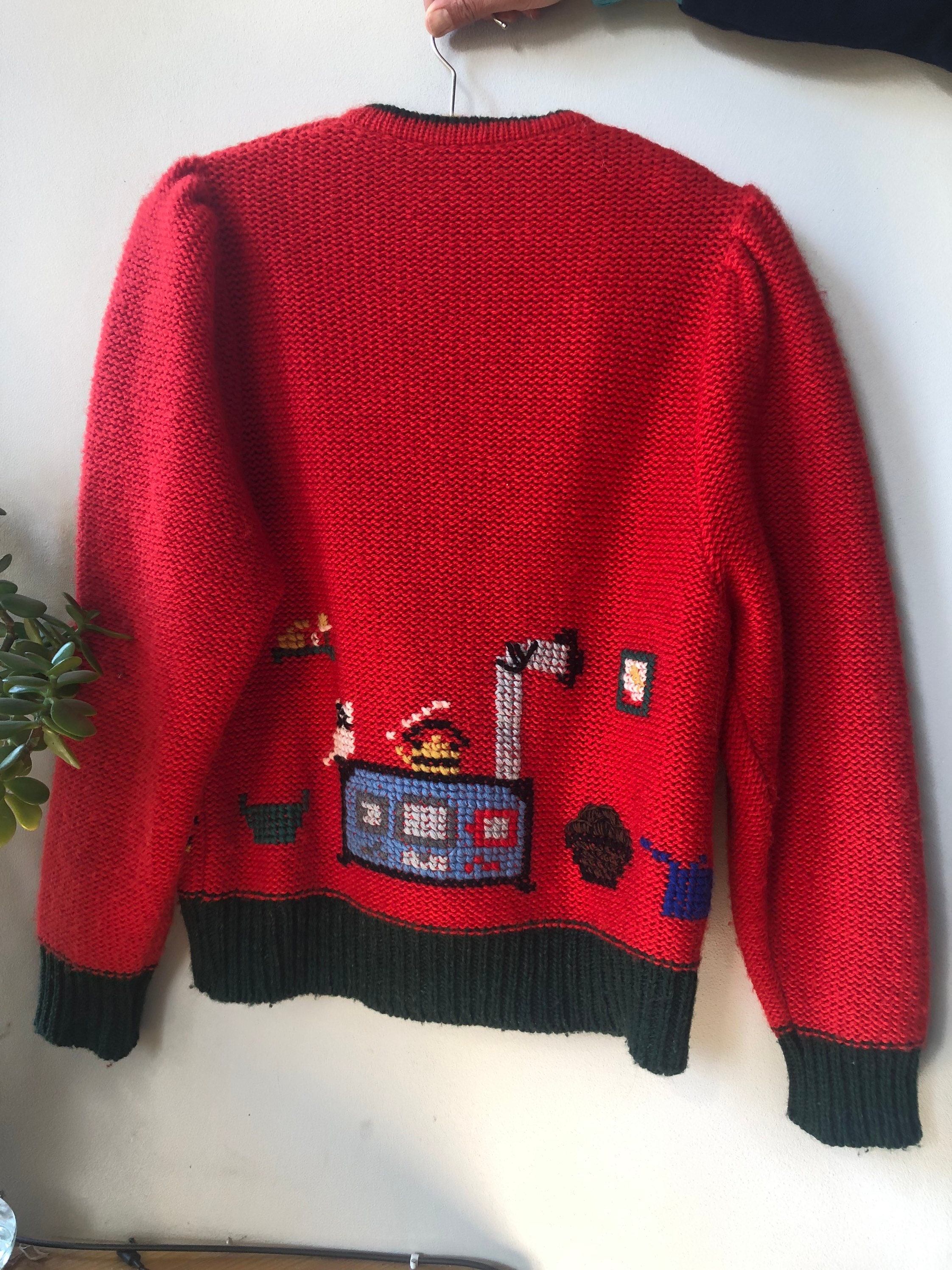 Vintage Red Trachten Knit Cardigan. Long Puff Sleeve Wool Vintage Red Trachten Knit Cardigan. Long Puff Sleeve Wool