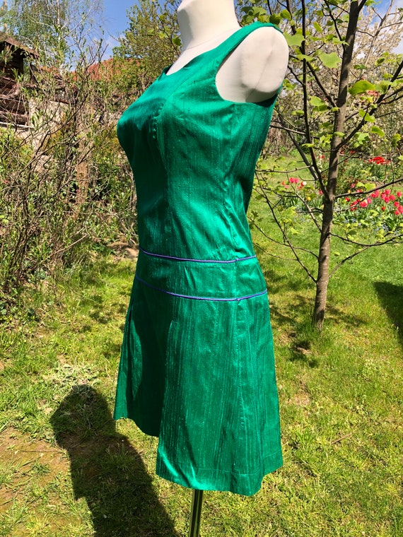 Vintage 70s does 20s mini dress. Emerald green wo… - image 7