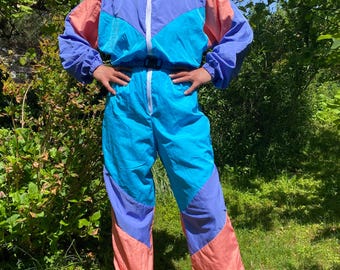 Tuta vintage anni '80 a blocchi di colore. Abbigliamento sportivo vintage. Taglia S-M.