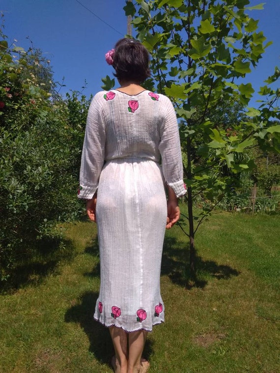 Vintage 70s India gauze dress. Long sleeve white … - image 10