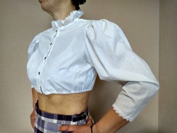 Vintage 80s dirndl lace collar white cotton crop