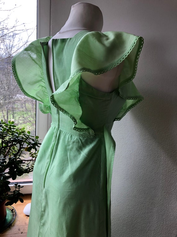 Vintage 70s pinafore dress. Light green cotton fr… - image 6