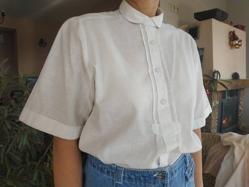 White cotton half sleeve blouse L size Vintage G\u00f6ssl Austrian folk style blouse