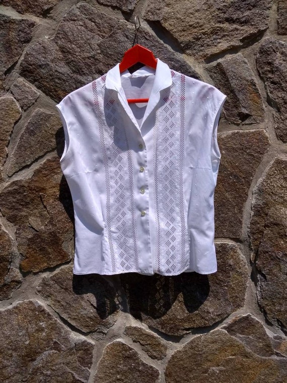 Vintage 80's does 50's white cotton eyelet lace sl