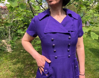 Vintage 60s 70s dress. Lilac collared midi dress. S/M size