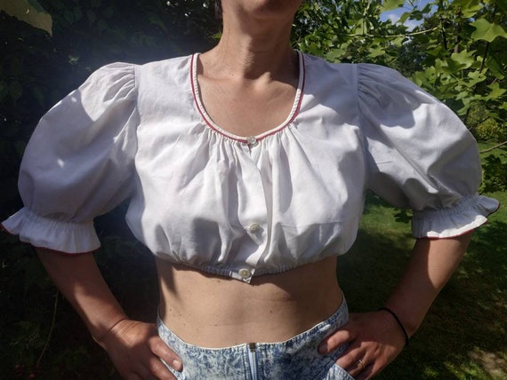 True vintage dirndl blouse. White cotton dirndl c… - image 1