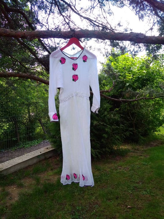 Vintage 70s India gauze dress. Long sleeve white … - image 2