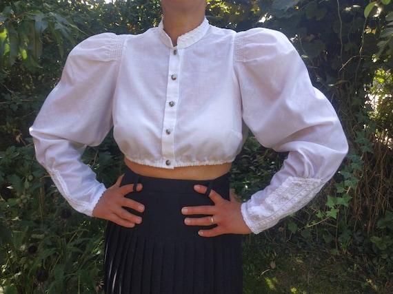 Vintage white dirndl blouse. Long extra puffy slee