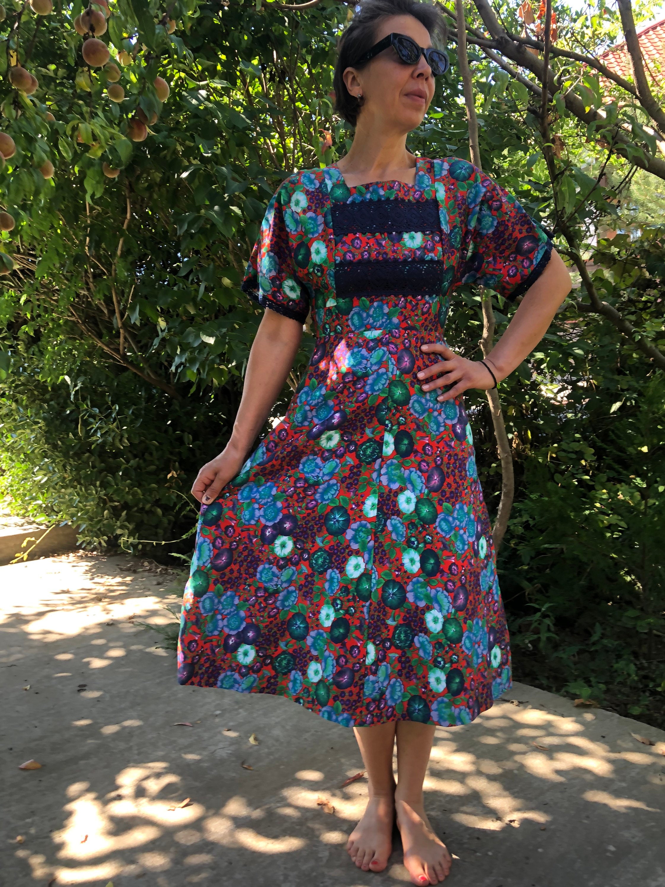 Vintage 70's Floral Print Midi Dress. Hippie Dress. XS/S - Etsy