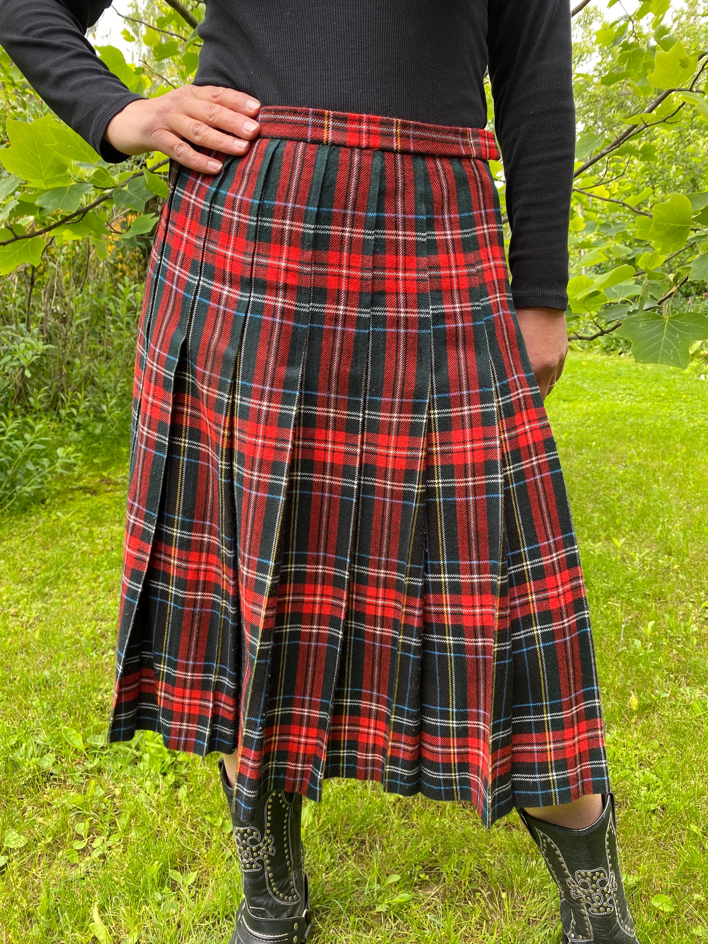 80〜90s Vintage Quilt Pleats Check Skirt 80s Colorful Plaid Skirt M, Vintage 