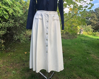 Vintage button down linen skirt. Beige midi skirt. M/L size