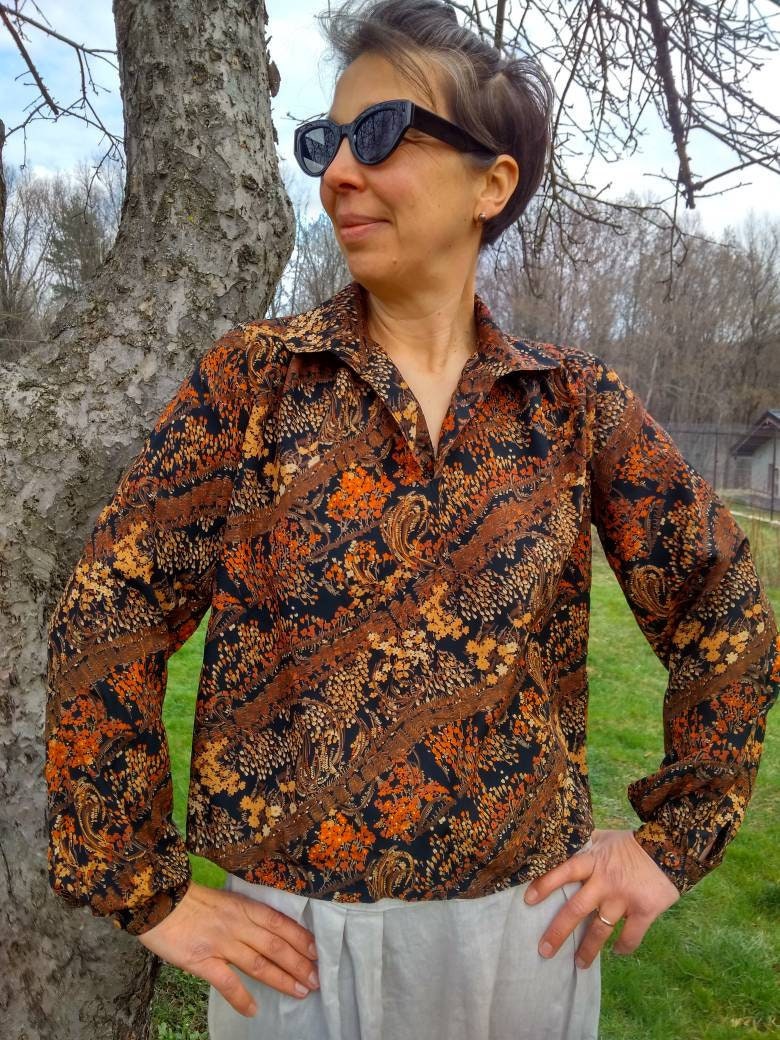 Chemisier Un Jour Ailleurs Taille 42 - Soie/lin Beige Fleurs Marron, Occasion Très Bon état