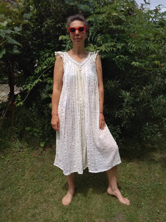 Vintage 80's ivory gauze with rainbow lurex pinstr