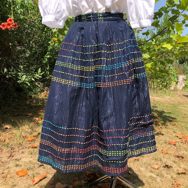 Navy blue with lurex midi skirt. Vintage 80s style midi skirt. S/M size