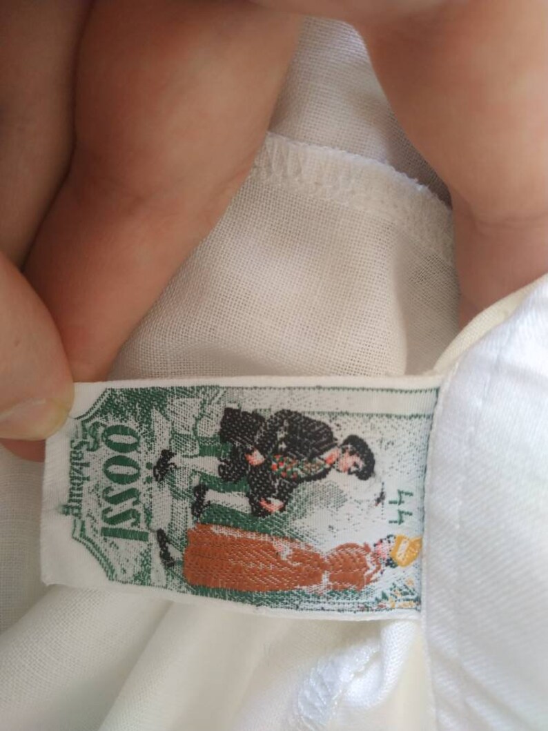 White cotton half sleeve blouse L size Vintage G\u00f6ssl Austrian folk style blouse