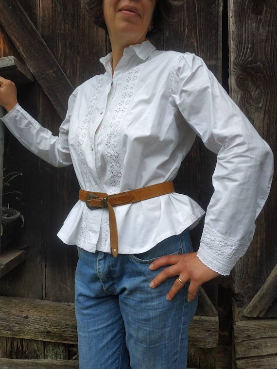 Antique womans white cotton hand embroidered blous