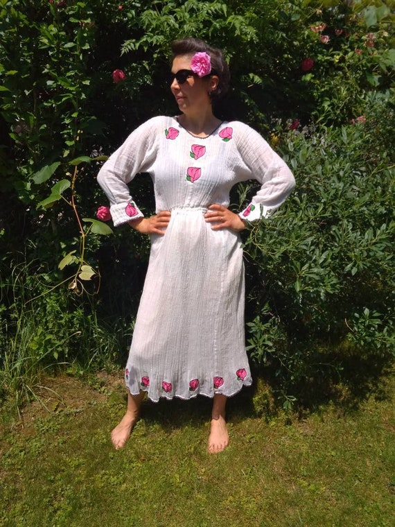 Vintage 70s India gauze dress. Long sleeve white … - image 1