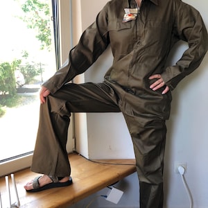 Vintage 80s unisex workwear overall. Brown cotton coverall jumpsuit. LUTTEURS Top Dress. L size.