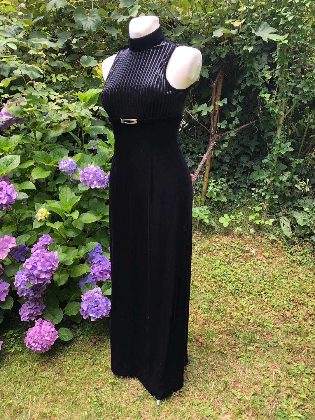 Black velvet silk maxi sress