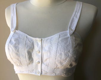 Bralette vintage de los años 30. Sujetador Triumph de algodón blanco. Talla M, copa B.