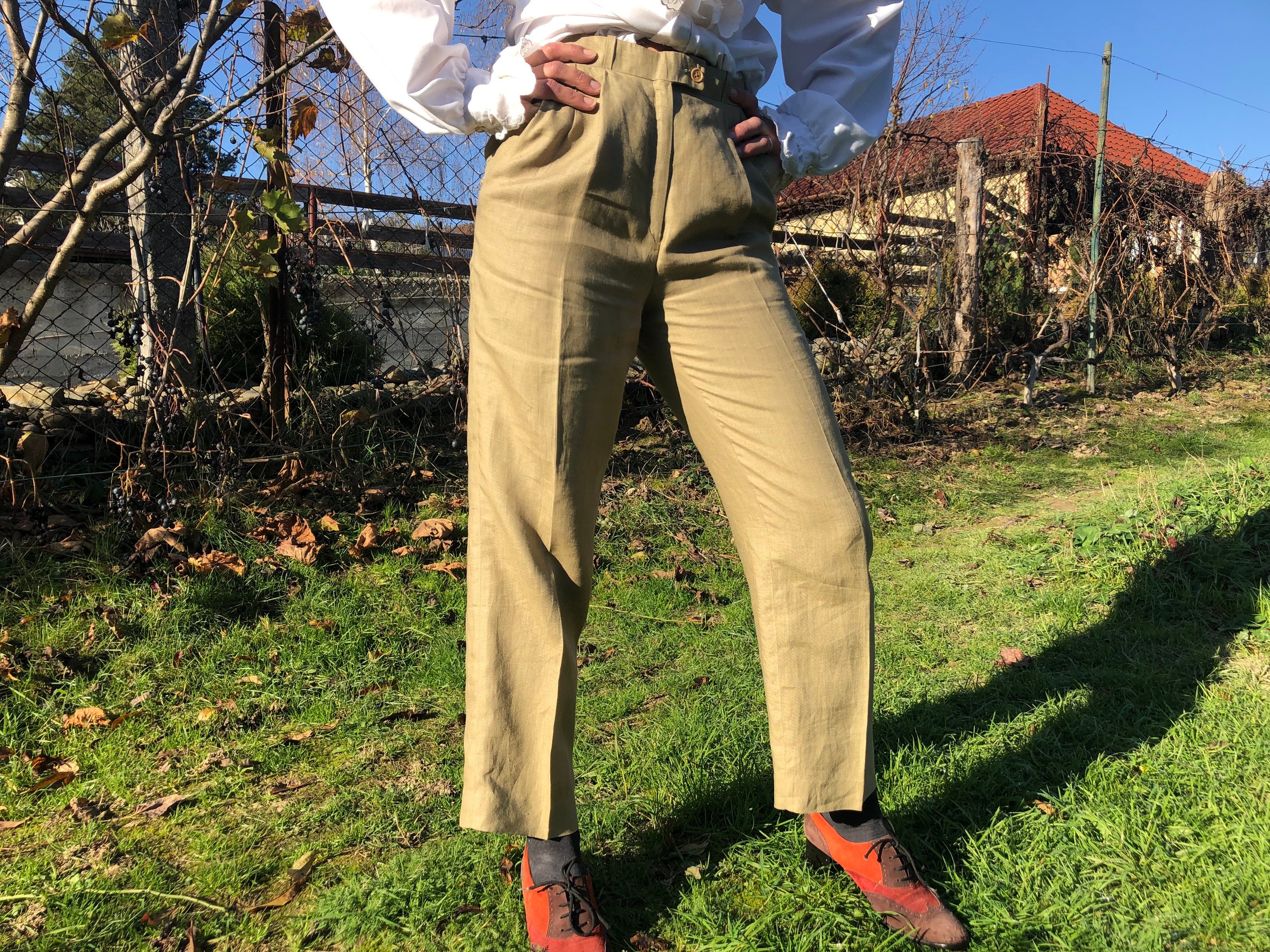 Vintage 80-90ss Linen Beige Pants. M Size. - Etsy