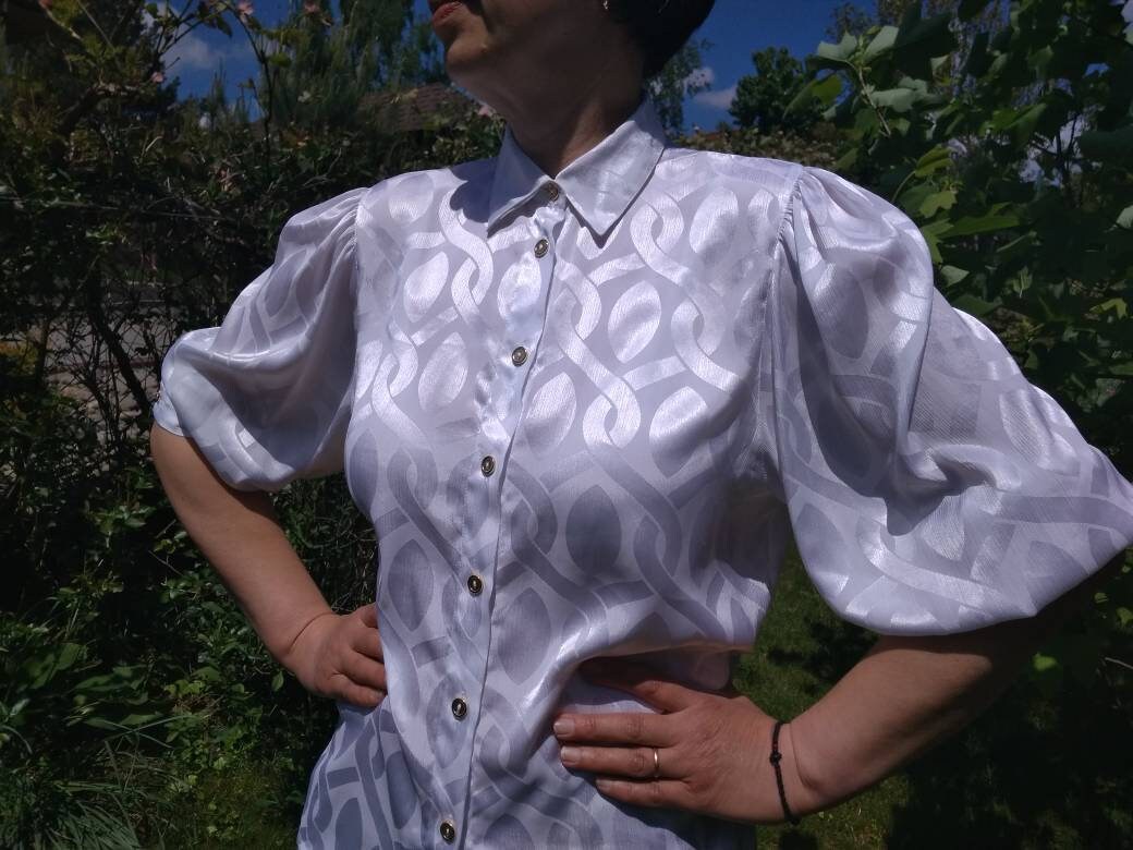 Vintage 80er Jahre weiße helle KragenBluse mit | Etsy