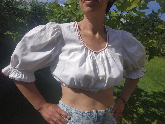 True vintage dirndl blouse. White cotton dirndl c… - image 6