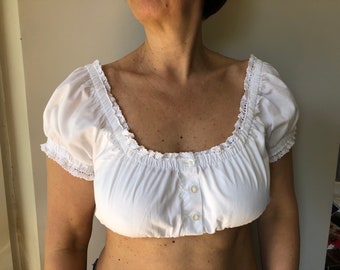 Vintage 90s white Dirndl crop top. Trachten style top. M size.