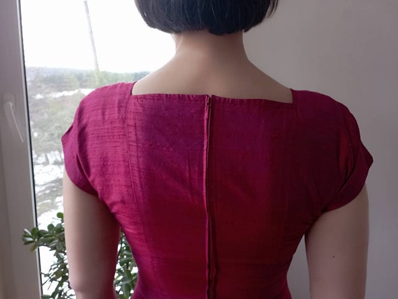 Vintage 80-90ss magenta pink raw silk mini dress.… - image 5