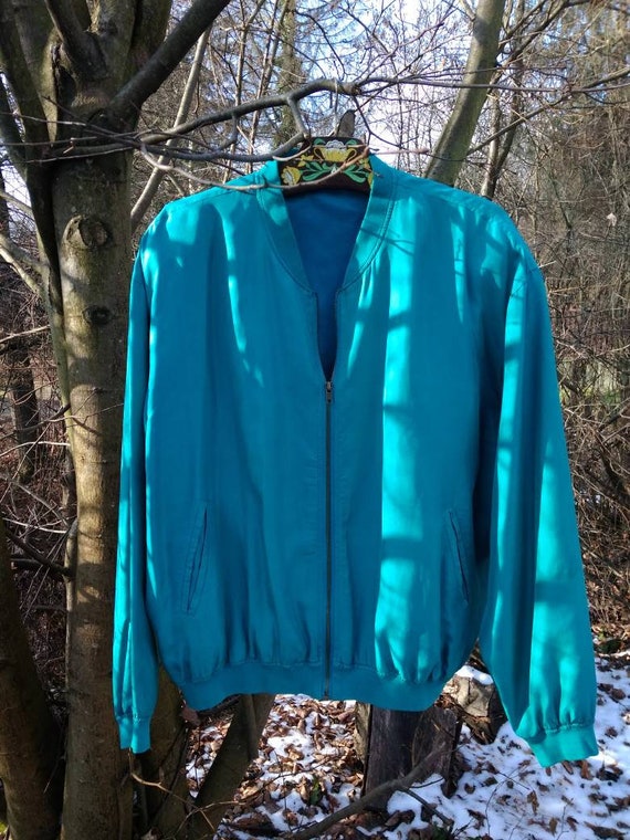 Vintage 80's electric blue silk bomber.