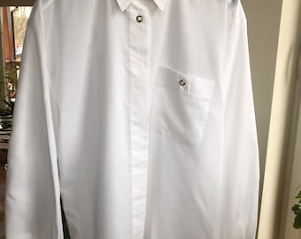 Vintage 80s white shirt. Women's collared front buttoned classic blouse. M/L size.