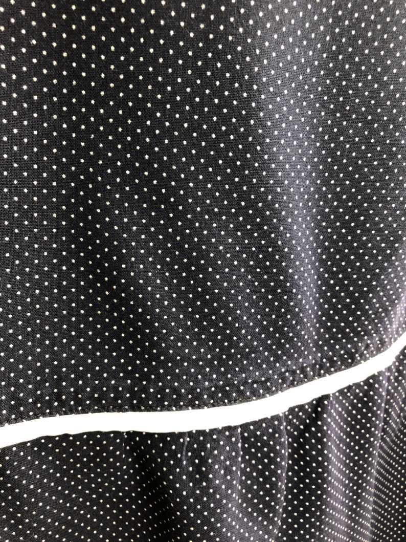 Vintage black white polka dot skirt A-line cotton midi skirt L size