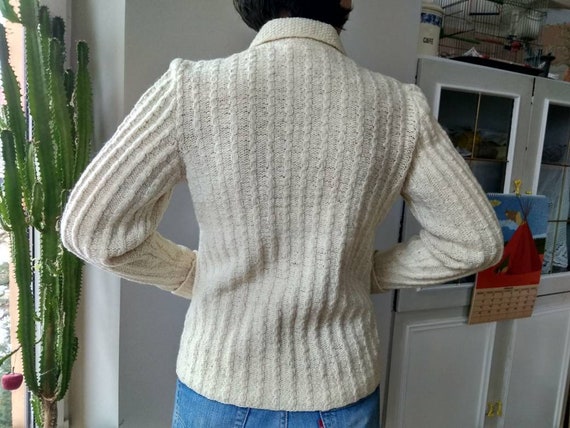 Vintage 40s, 50s hand knitted ivory wool cardigan… - image 7