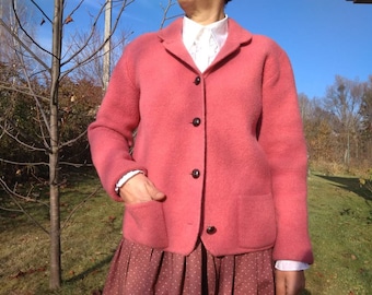 Vintage 80s Trachten style MADUSON vienna label pink wool cardigan. M size.