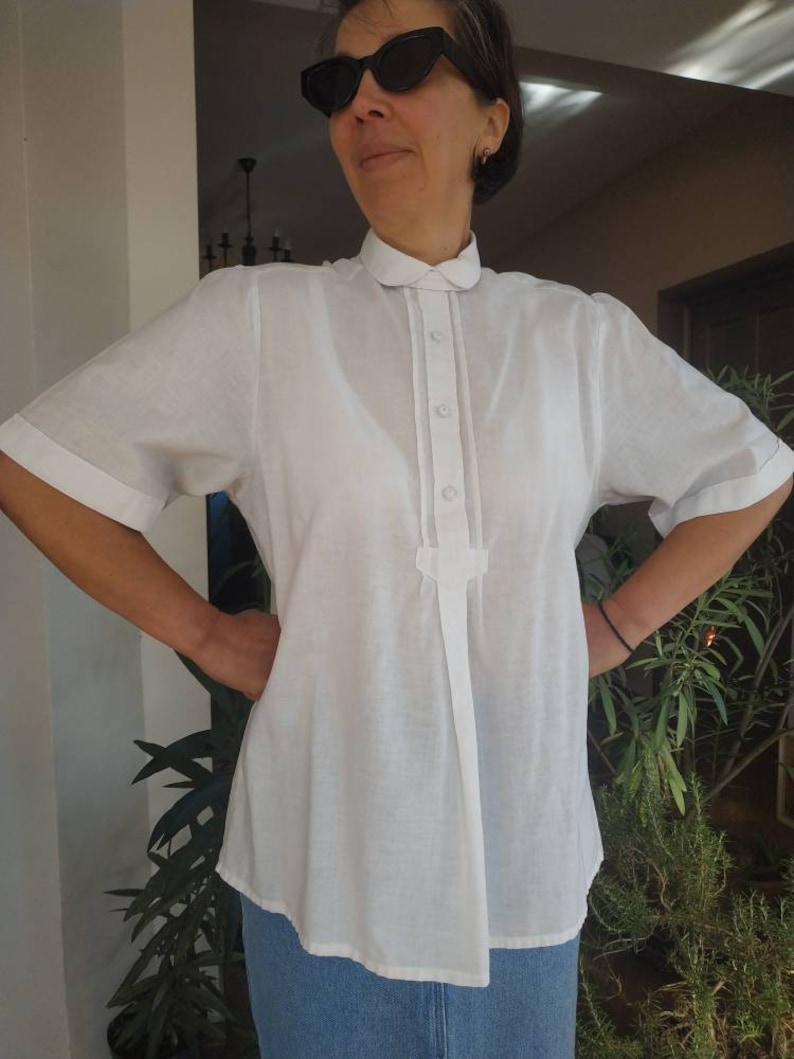 White cotton half sleeve blouse L size Vintage G\u00f6ssl Austrian folk style blouse
