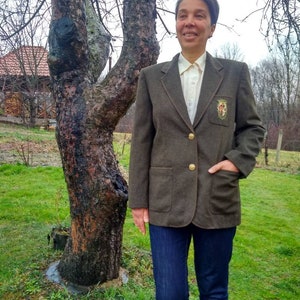 Vintage Luisa Spagnoli wool blazer. Military style moss colour ladies blazer jacket with golden buttons. M size