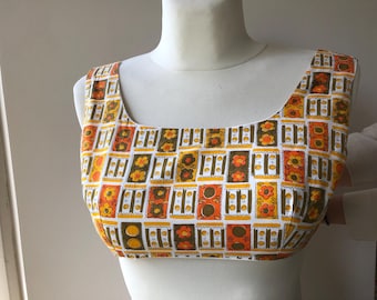 Conjunto de lencería babydoll vintage de los años 60. Sujetador y camisón de algodón estampado. Talla S.