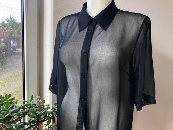 Vintage black sheer blouse. Short sleeve transpar… - image 4